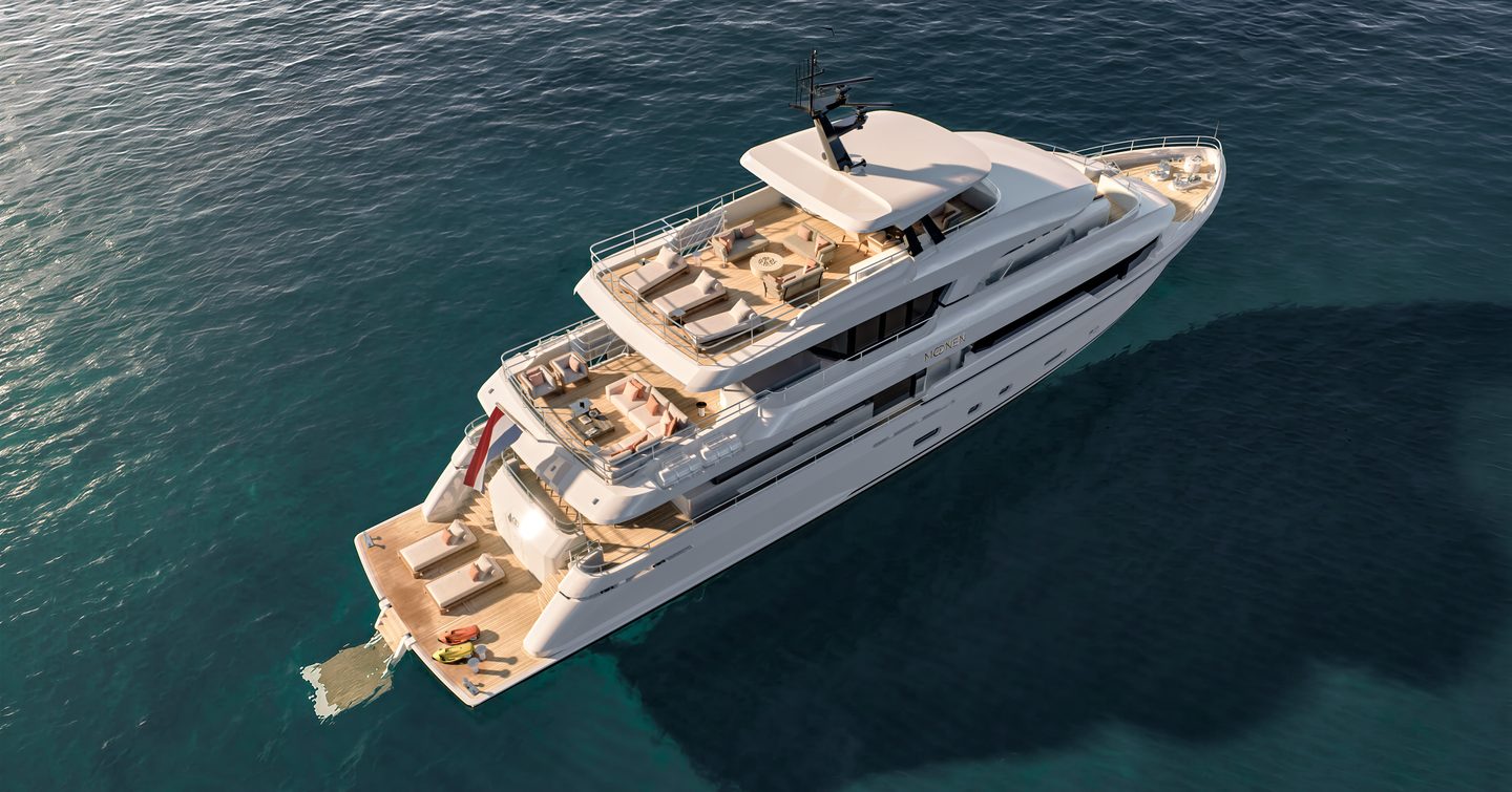 Rendering of superyacht Moon Cane at anchor 