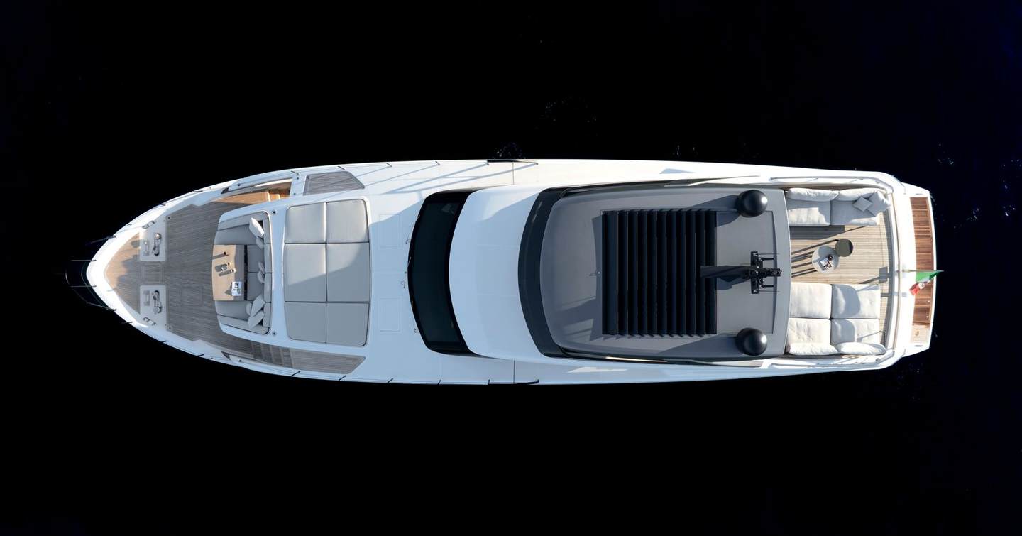 Aerial view of Sanlorenzo SL86A motor yacht at anchor