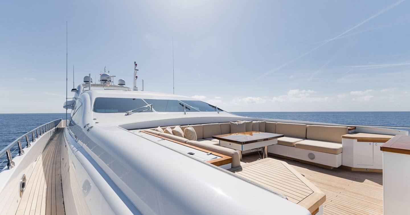 Superyacht Royale X foredeck with U-shaped seating