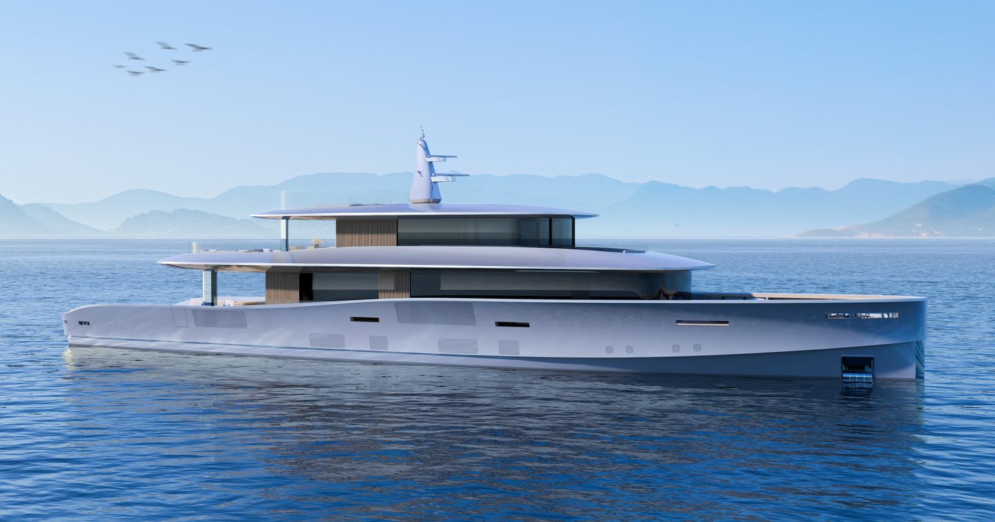 Rendering of Benetti B.Neos superyacht at anchor 