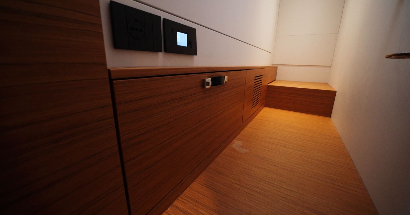 Solaris-Power-60-Coupe-Review-crew-cabin-storage-lockers-and-cabin-passageway