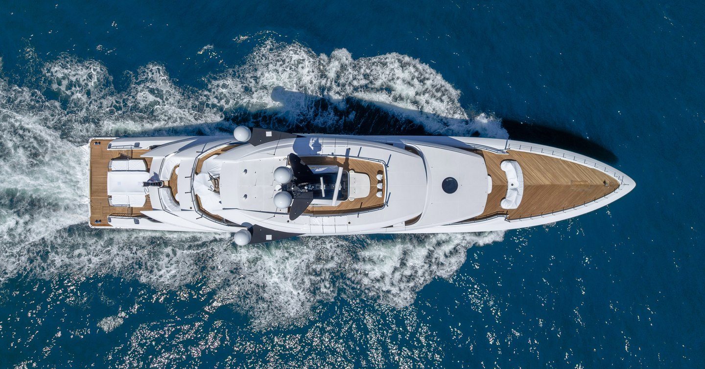 Aerial view of CRN Superyacht Amor à Vida under way 