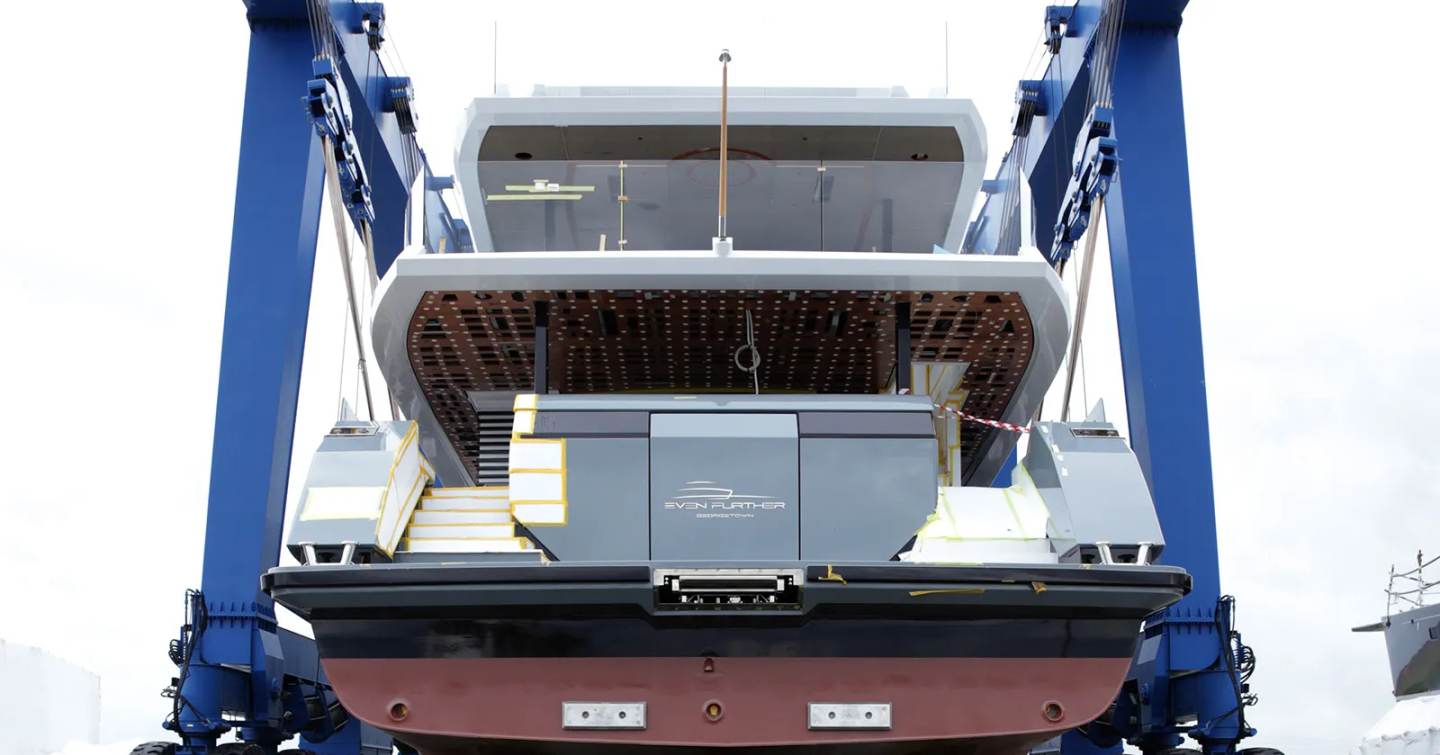 Amer explorer yacht Even Further at launch stern view 