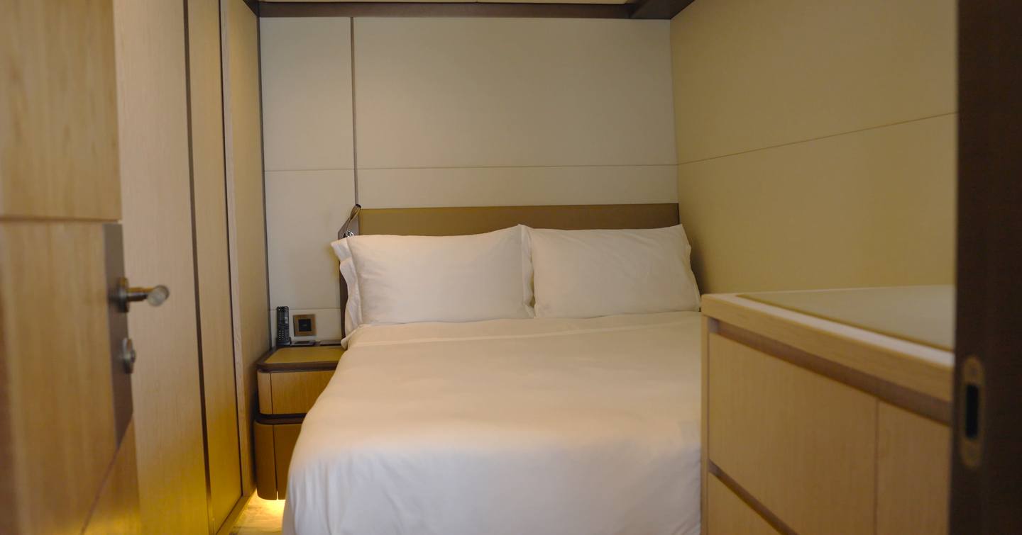 Captain's double cabin aboard the Gulf Craft Majesty 145 beside the wheelhouse