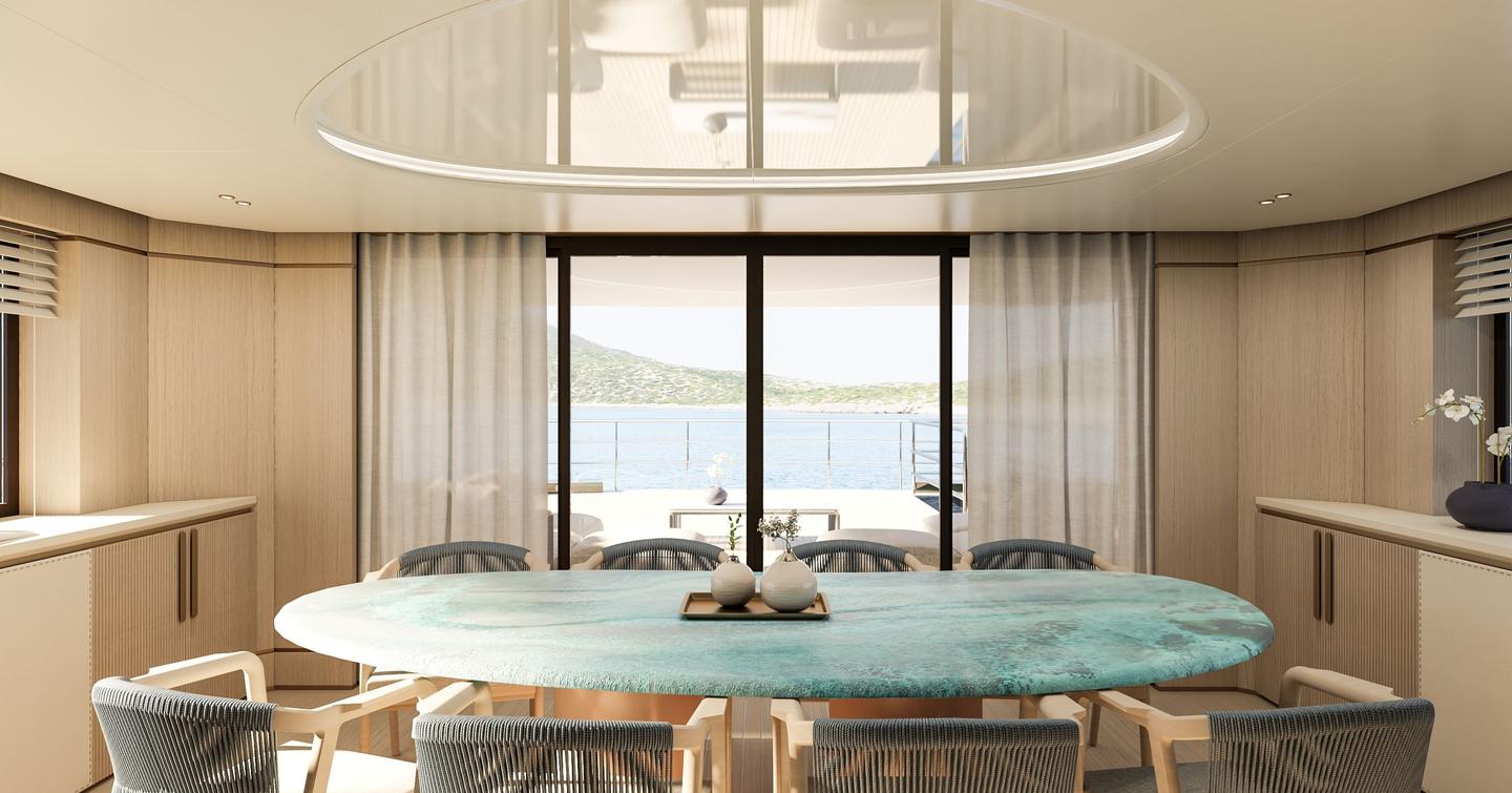Antonini Navi Seamore 34 Crossover Yacht Matilde7 dining area with blue marbled table 