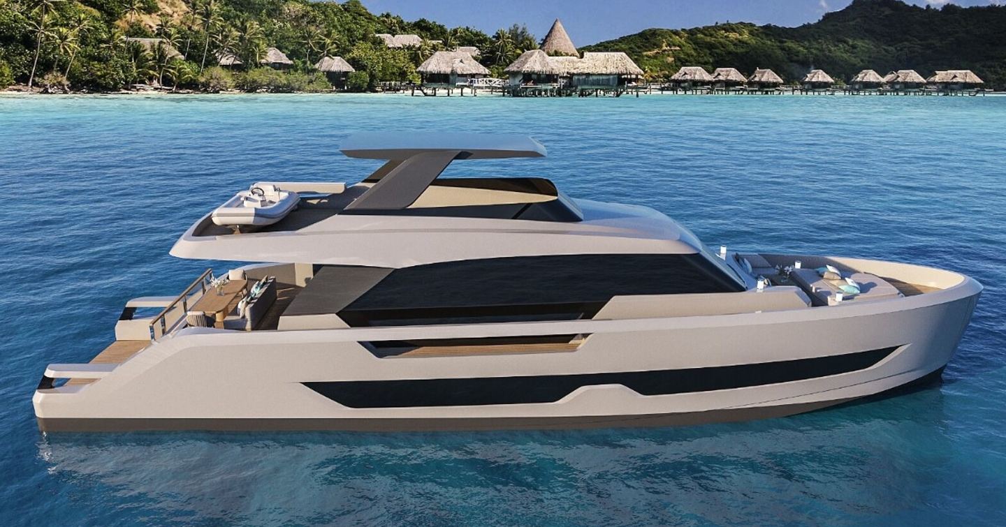 Rendering of Giangrasso G24 Classic motor yacht at anchor 