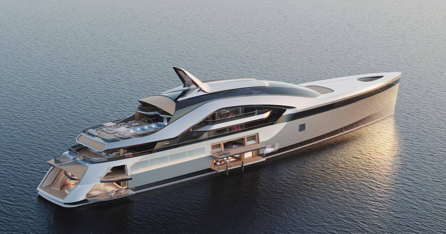 Feadship superyacht Hive at anchor side view 