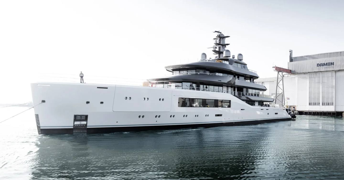 Superyacht Amels 8001 launched outside Damen Yachting facilities
