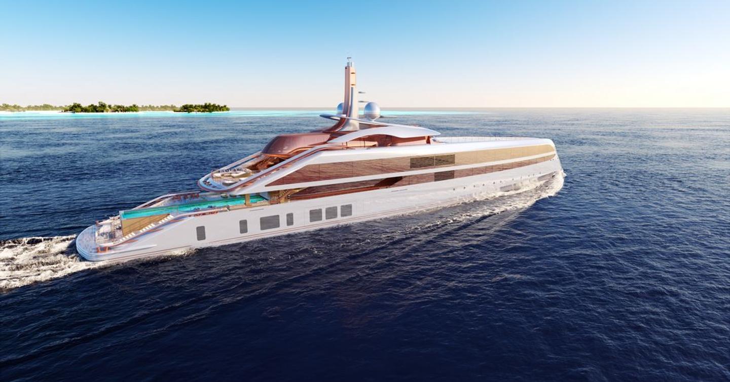 Rendering of Superyacht Project ELF under way 