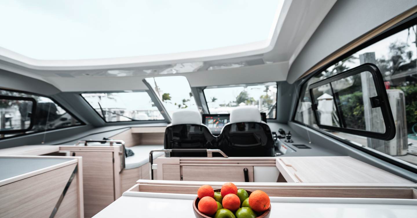 Aquila 42 Coupé Powercat Catamaran interior helm station