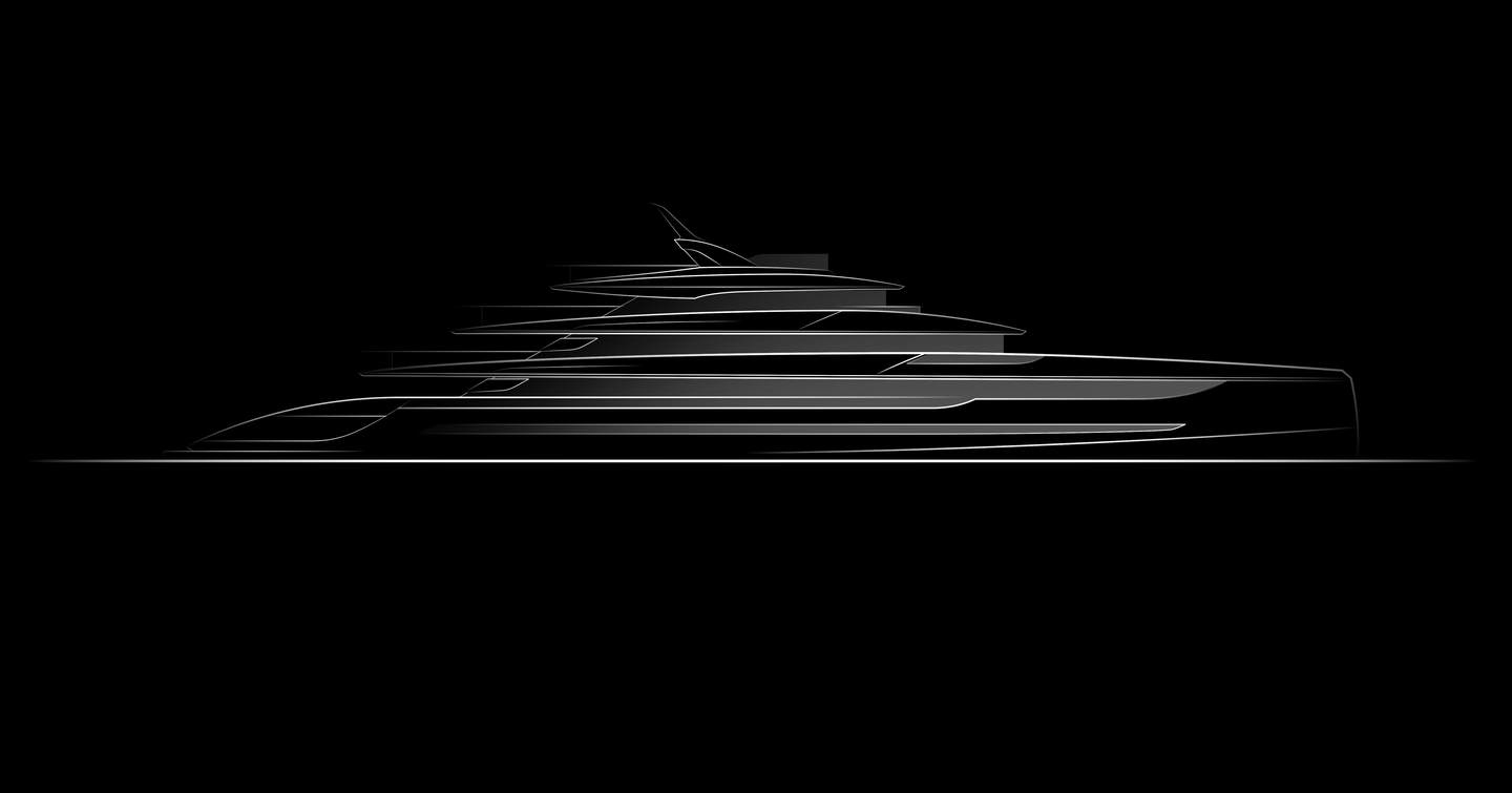 Black and white silhouette sketch of Tankoa T720 Fenice suepryacht 