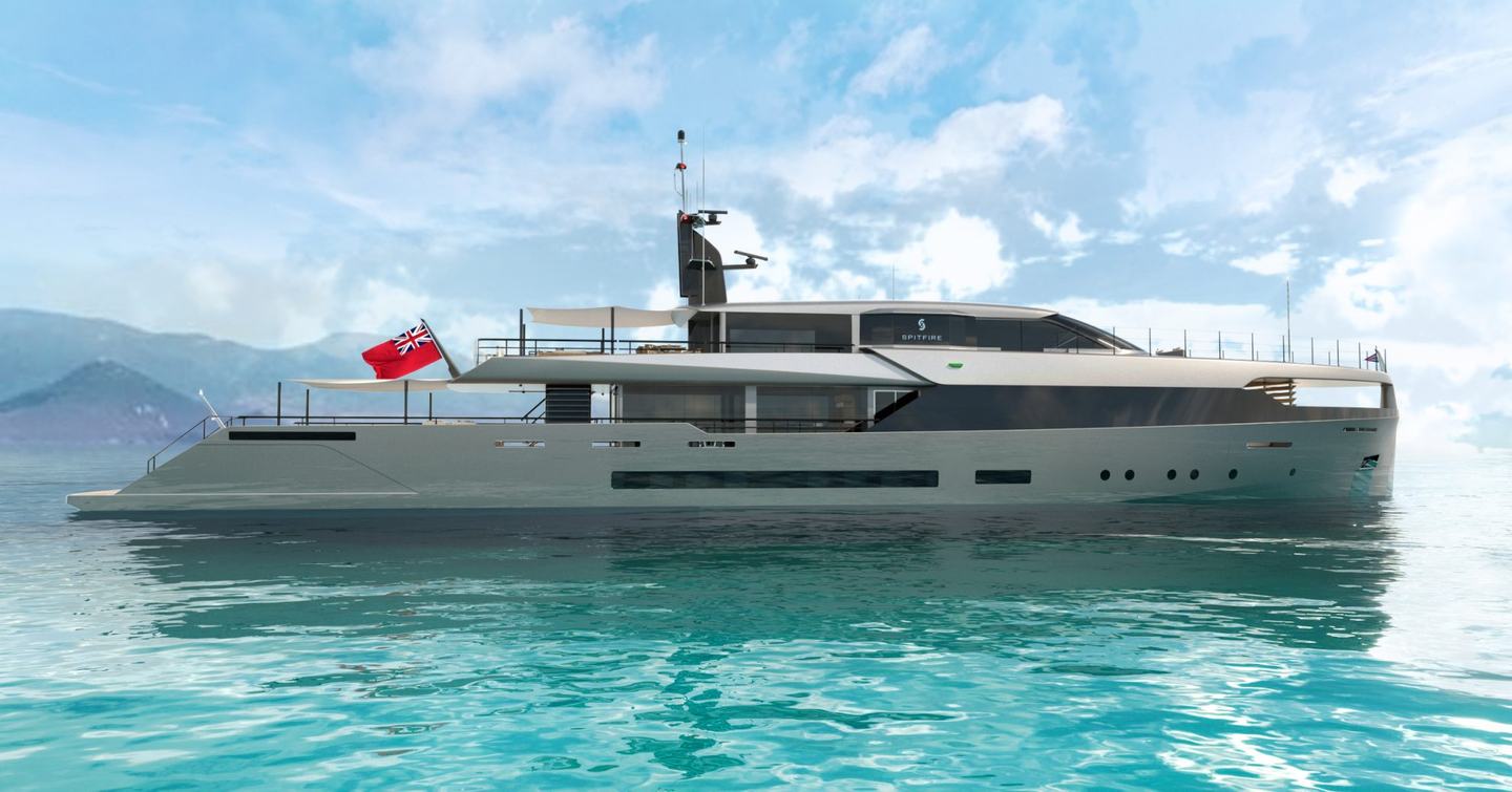 Rendering of superyacht Spitfire at anchor