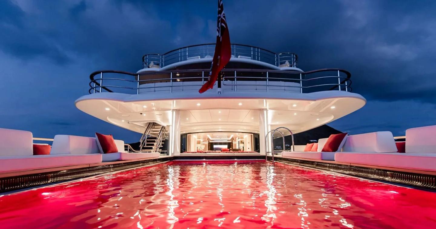 Amels 242 Superyacht Synthesis aft deck red swimming pool pre-refit 