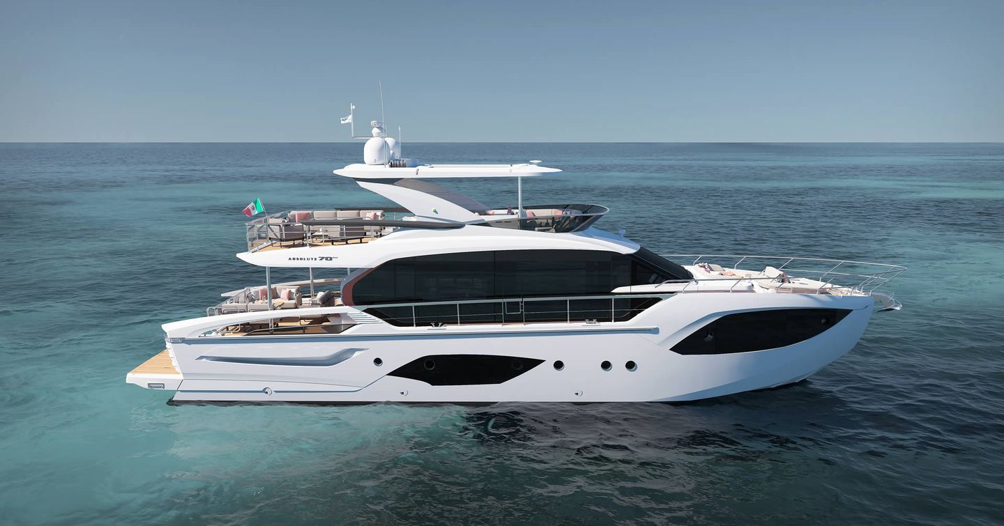 Absolute 70 FLY motor yacht at anchor