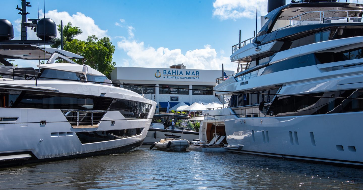 Superyachts berthed at Bahia Mar during FLIBS