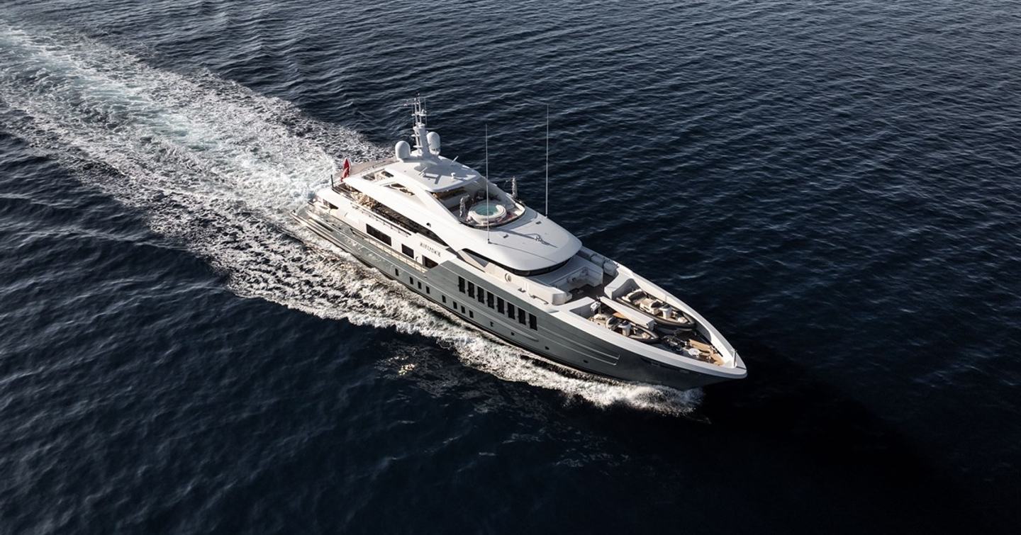 Aerial view of Superyacht Reliance under way