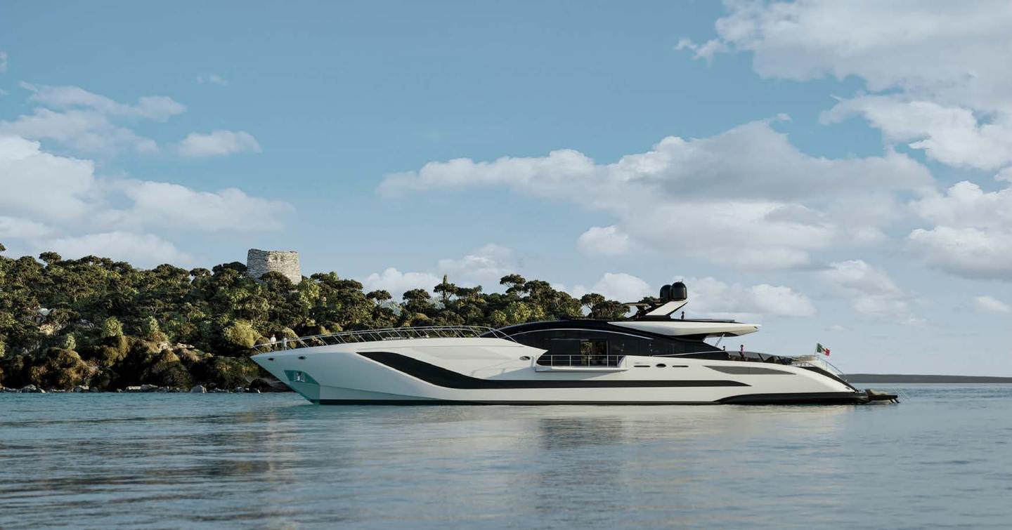 Mangusta 165 REV motor yacht at anchor 