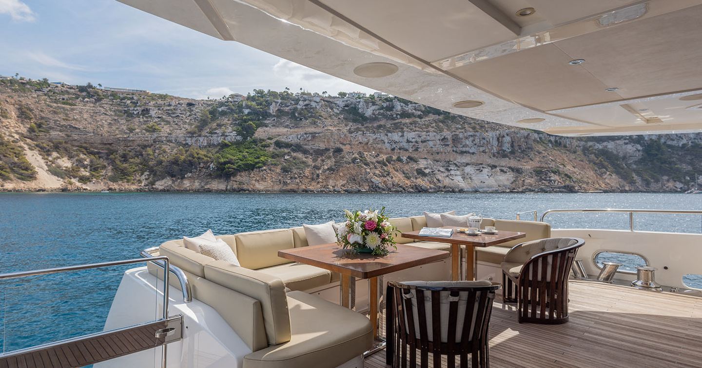 Superyacht Ace 2 aft shaded seating area 