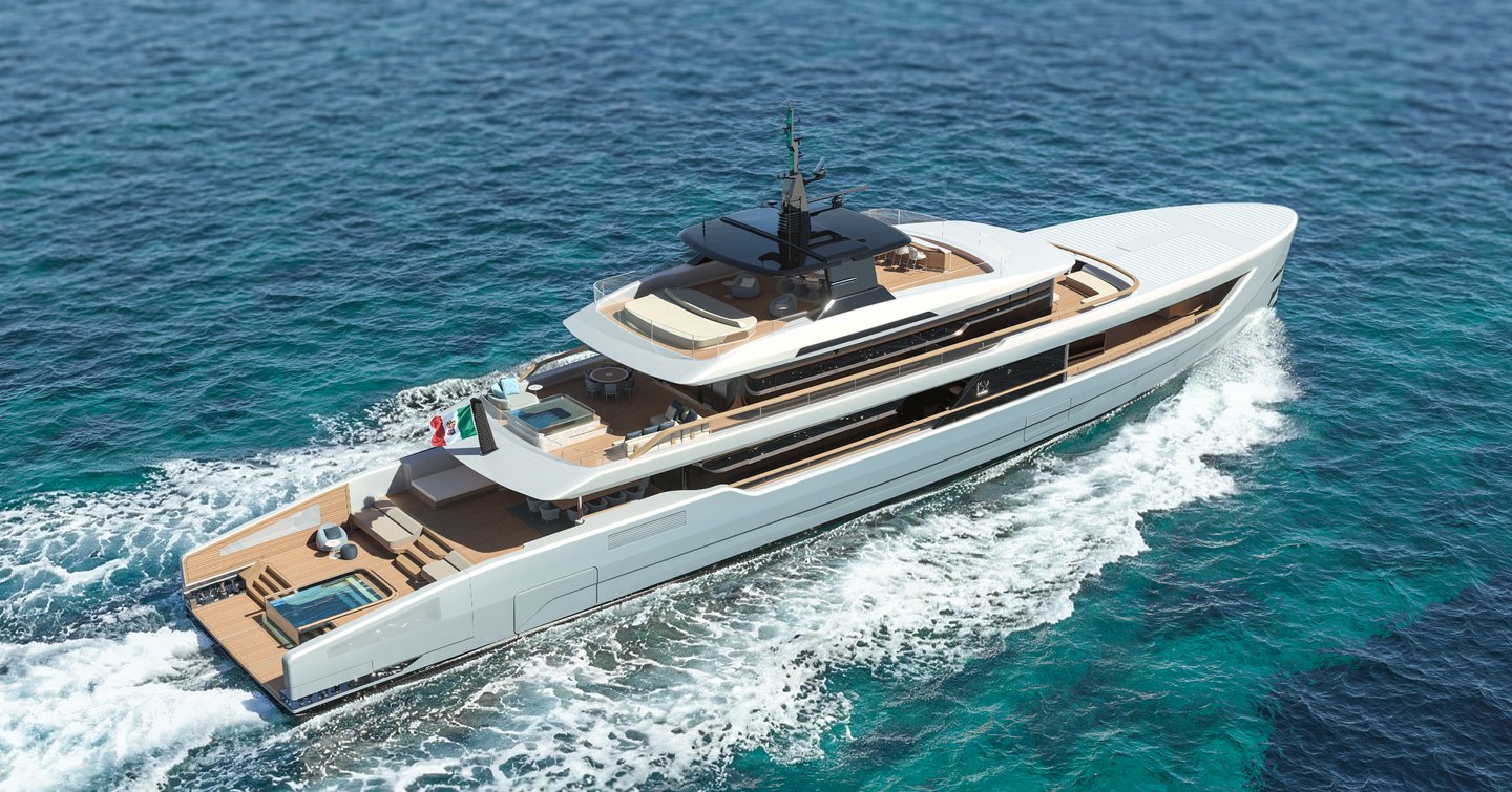 Rendering of ISA Timeless 52 superyacht under way 