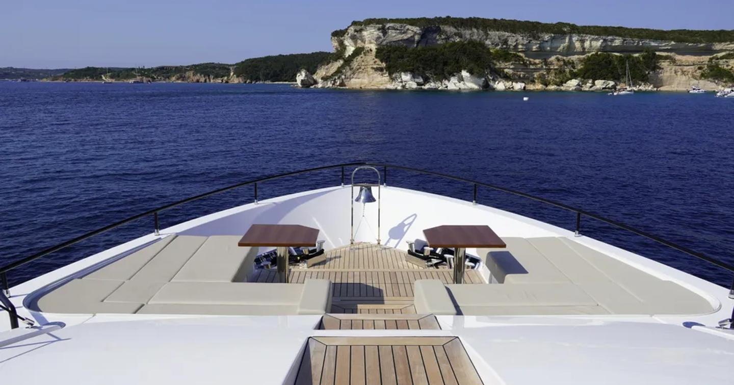 Motor Yacht Sodan's foredeck with sunpads