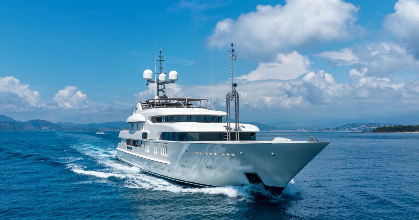 Amels superyacht Calypso underway bow view 