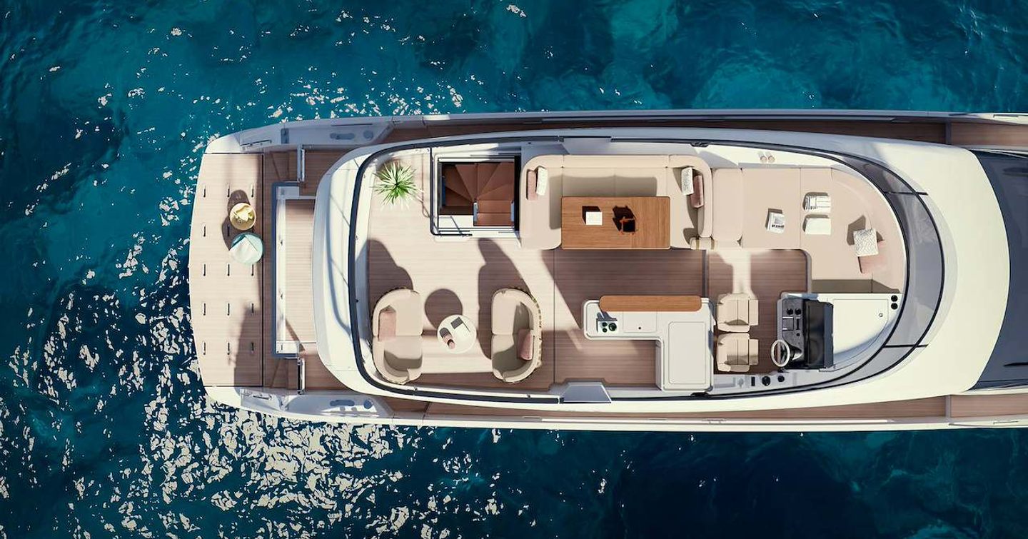Aerial rendering of Azimut Fly 70 Motor Yacht flybridge