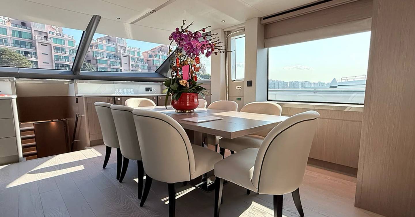 Fourth 27m Sunseeker 90 Ocean Enclosed motor yacht interior dining area