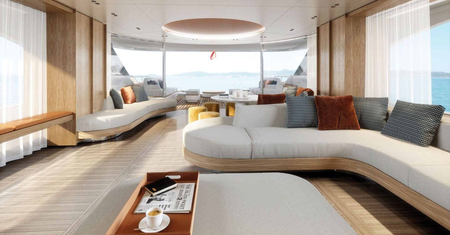 Overview of the main salon onboard Benetti superyacht OPUS.