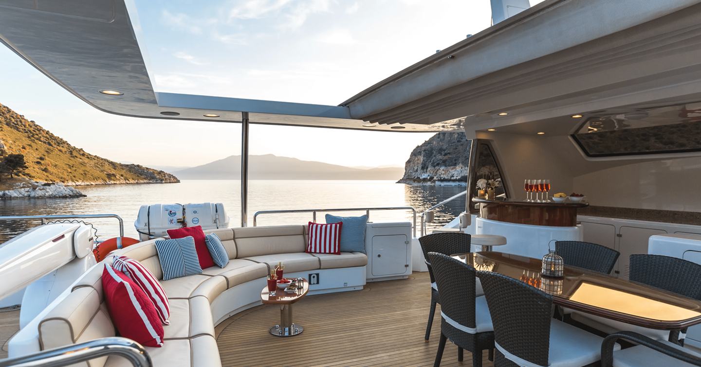 Superyacht Rebecca V's aft sun deck