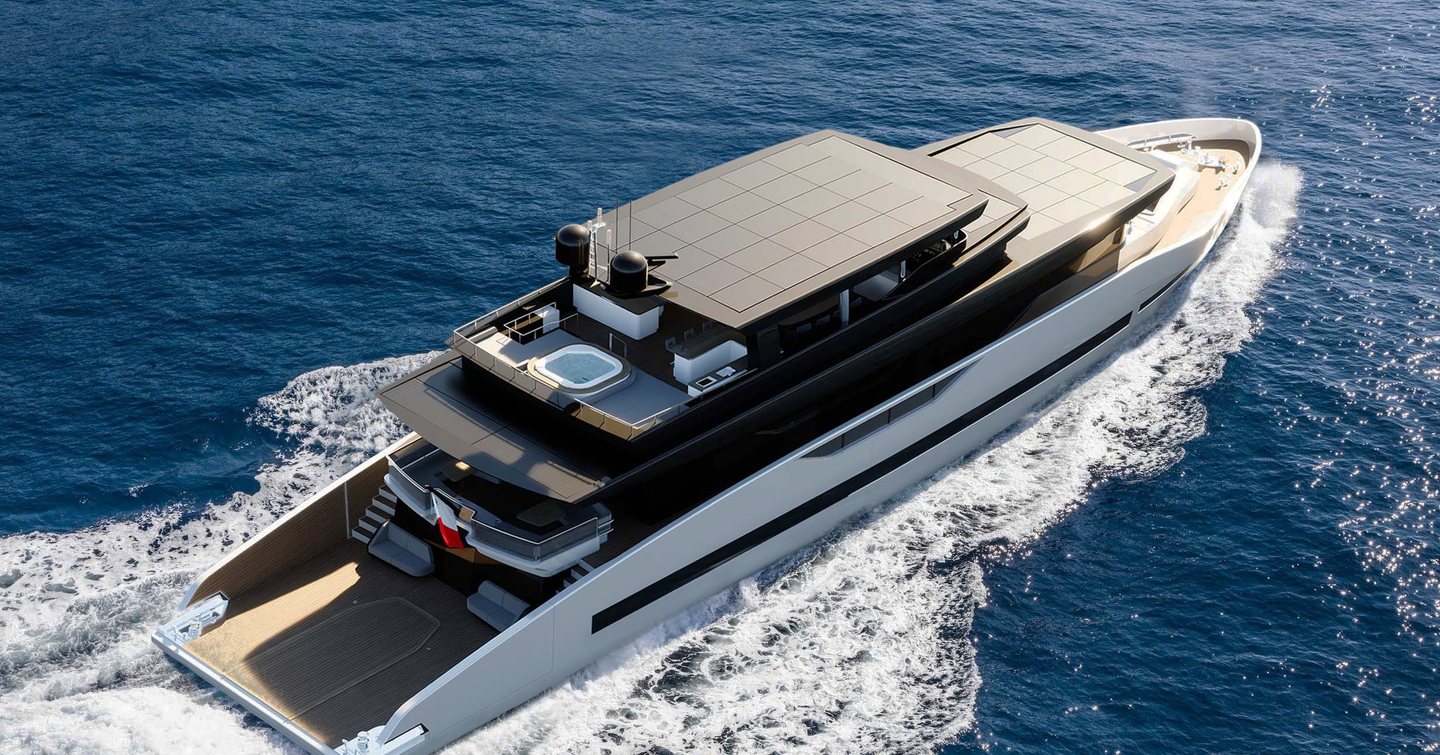 Aerial view of First GX42 Superyacht under way