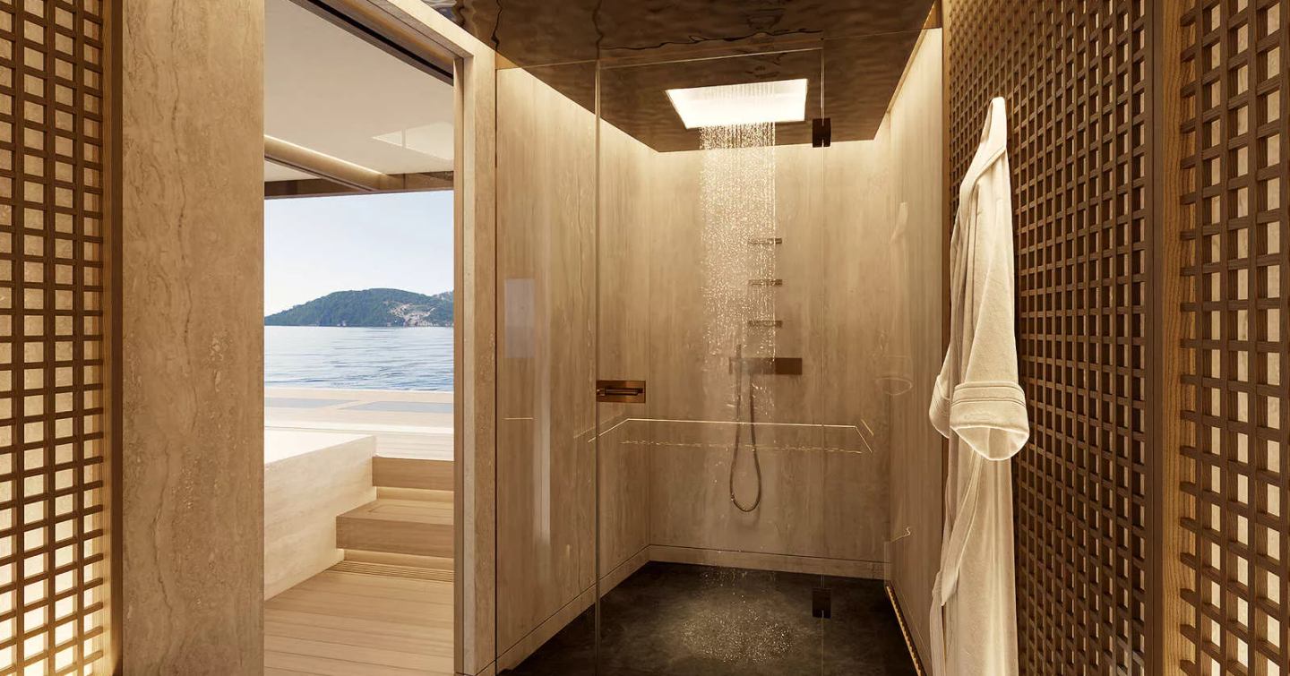 Rendering of Heesen Superyacht Project Ananda spa area with shower 