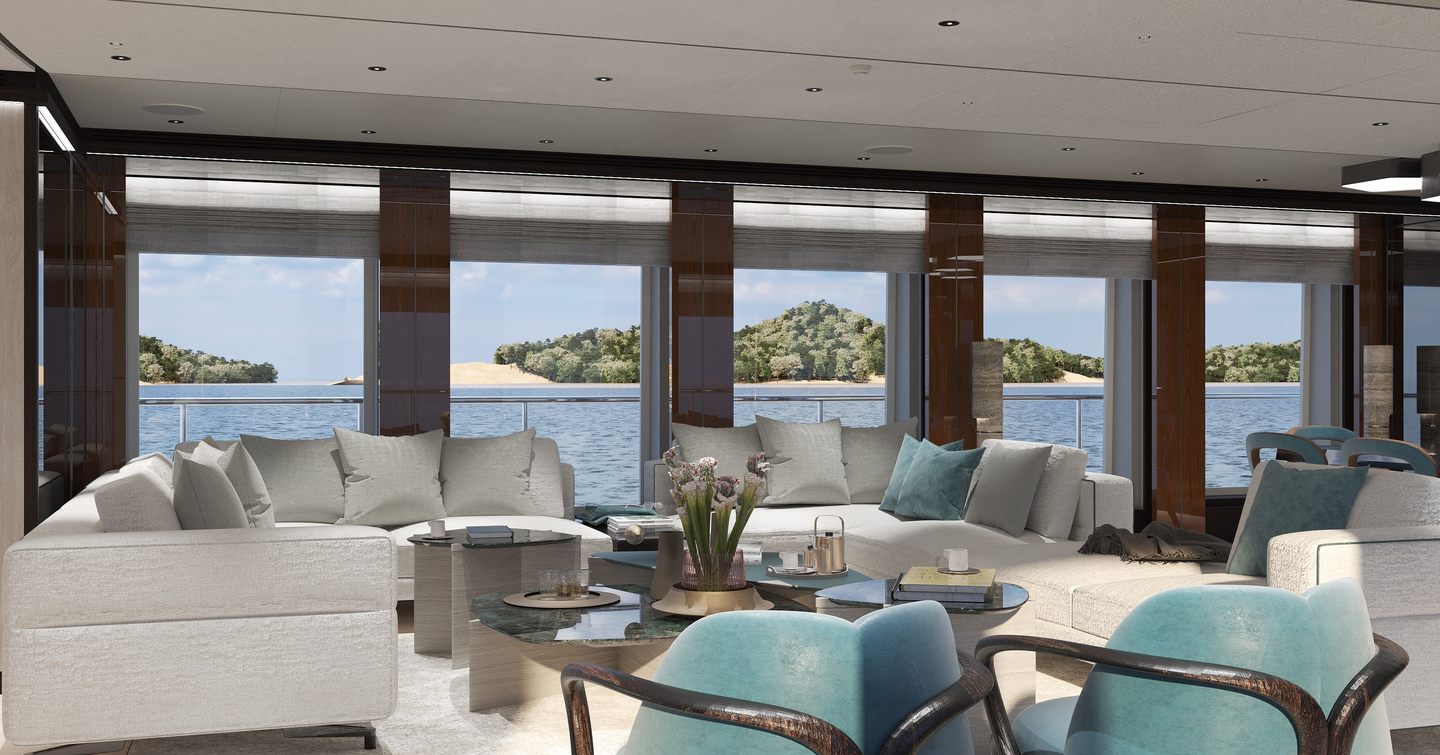 Rendering of superyacht Solemate's main saloon