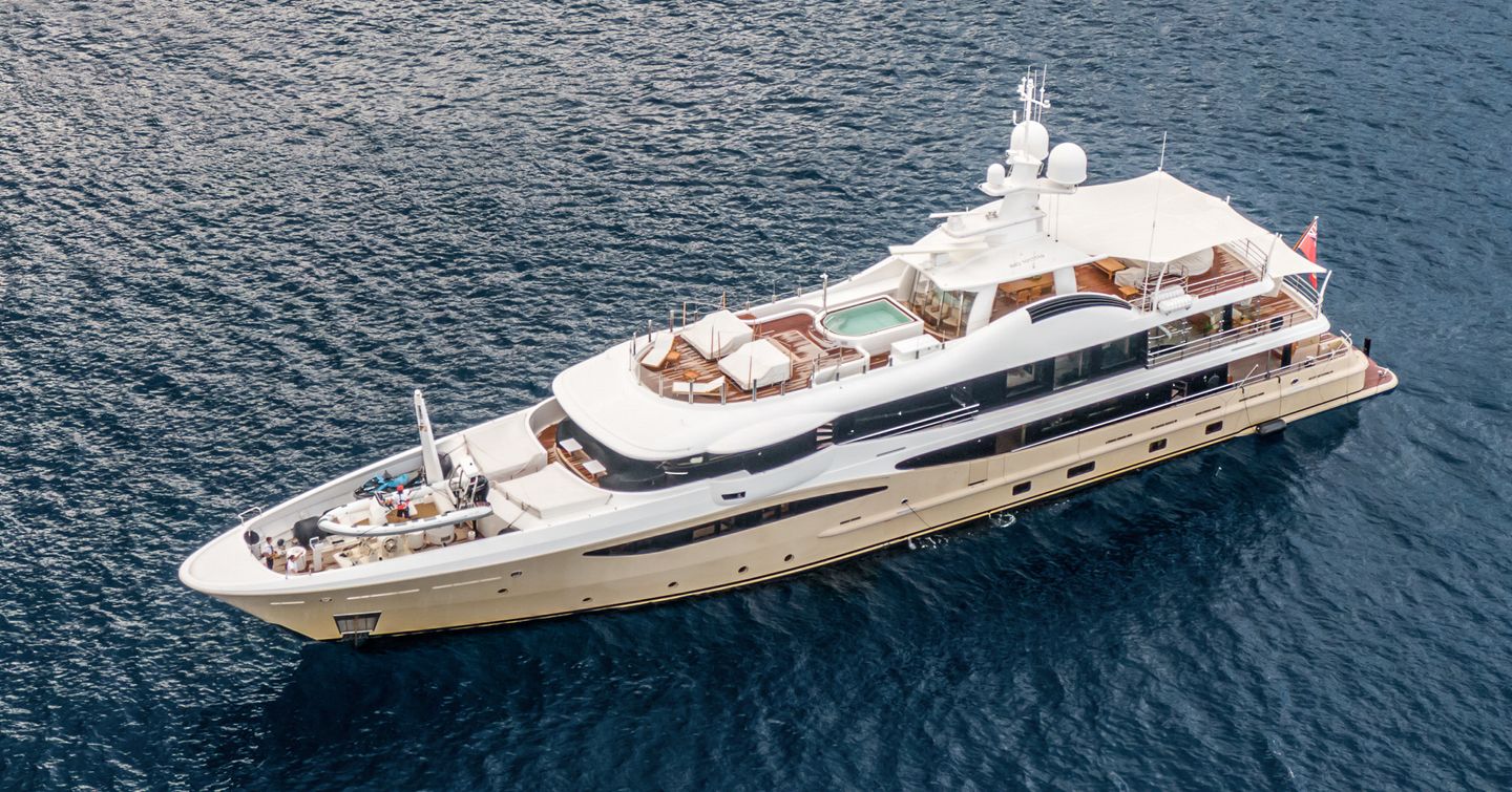 Amels superyacht Amigos at anchor side view 