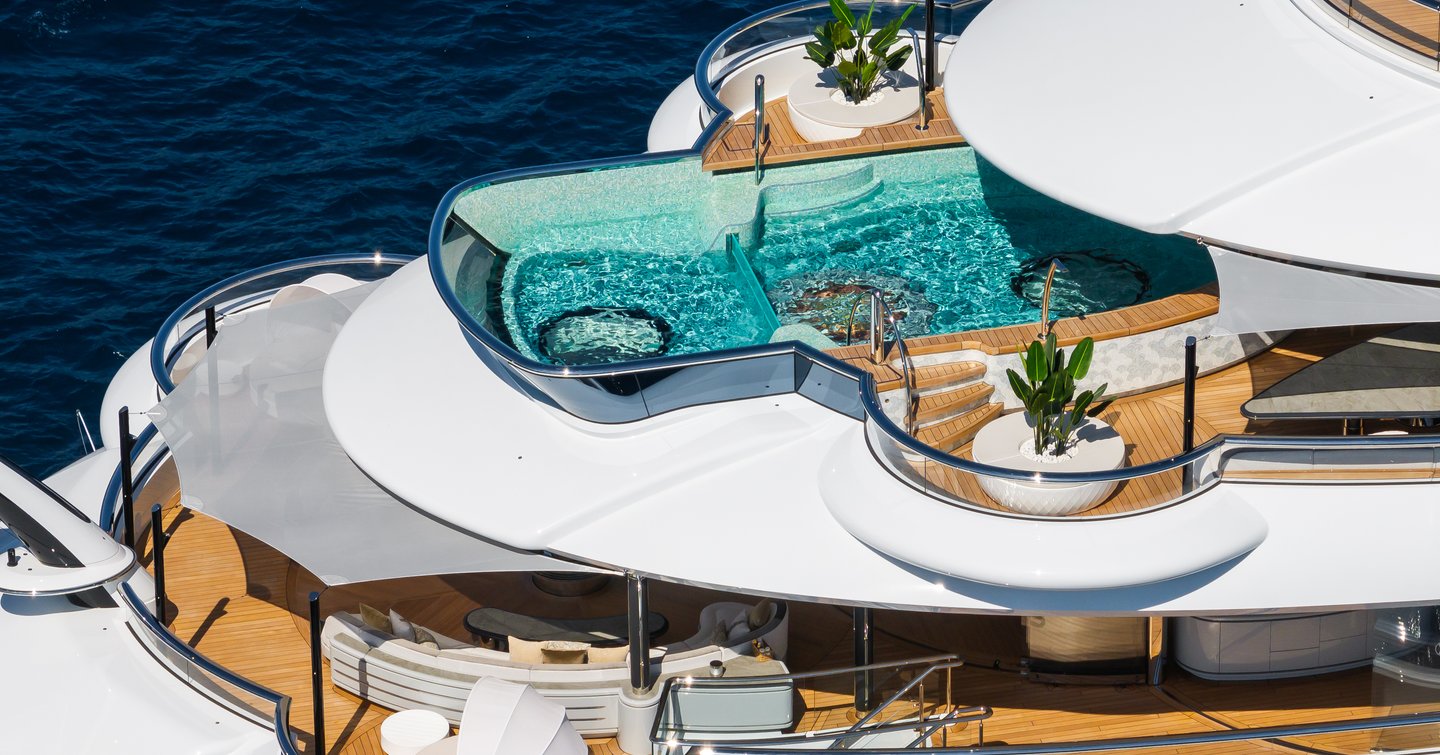 Superyacht Kismet's aft deck swimming pool
