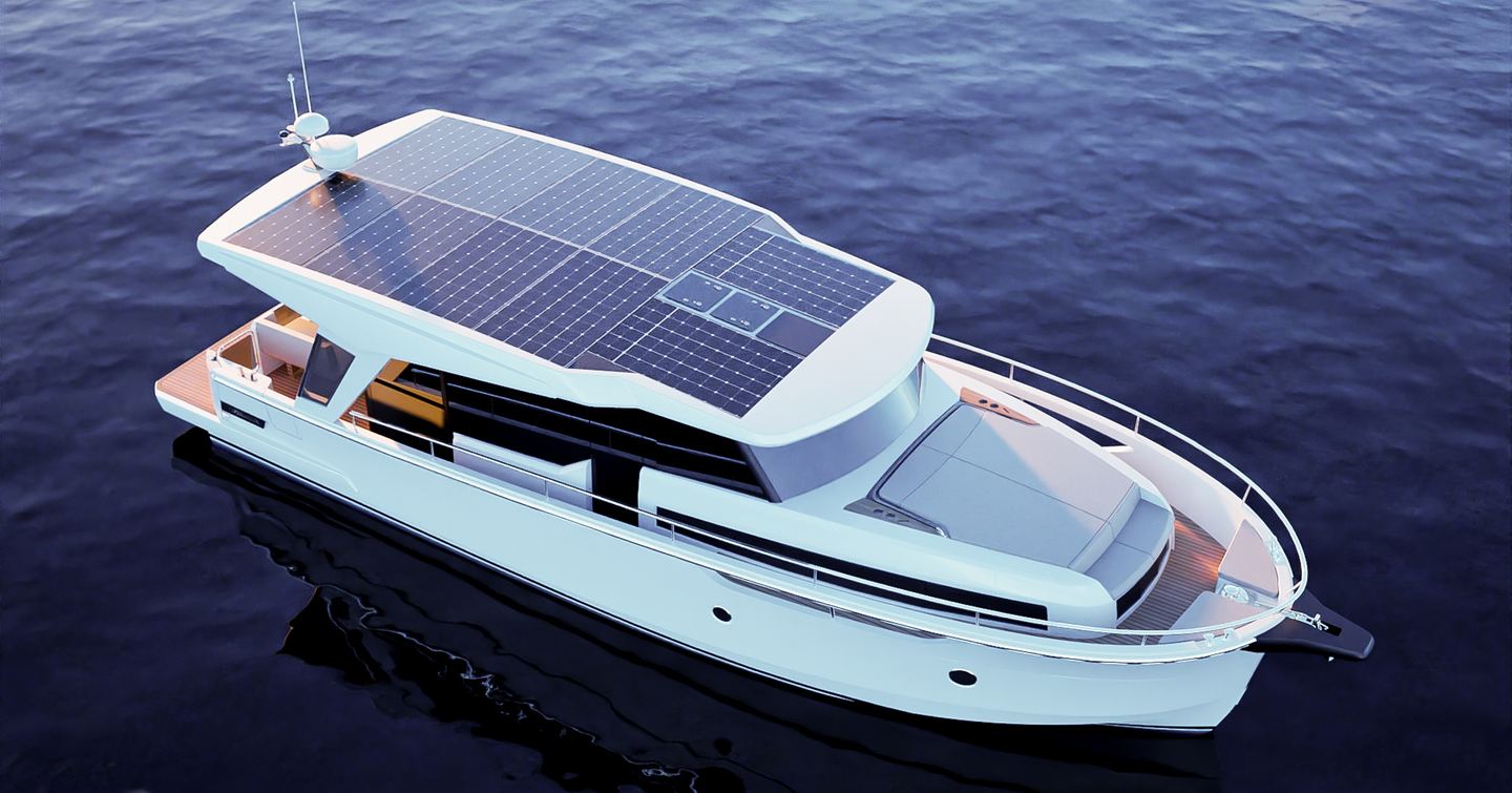 Rendering of Greenline 42 boat at anchor 