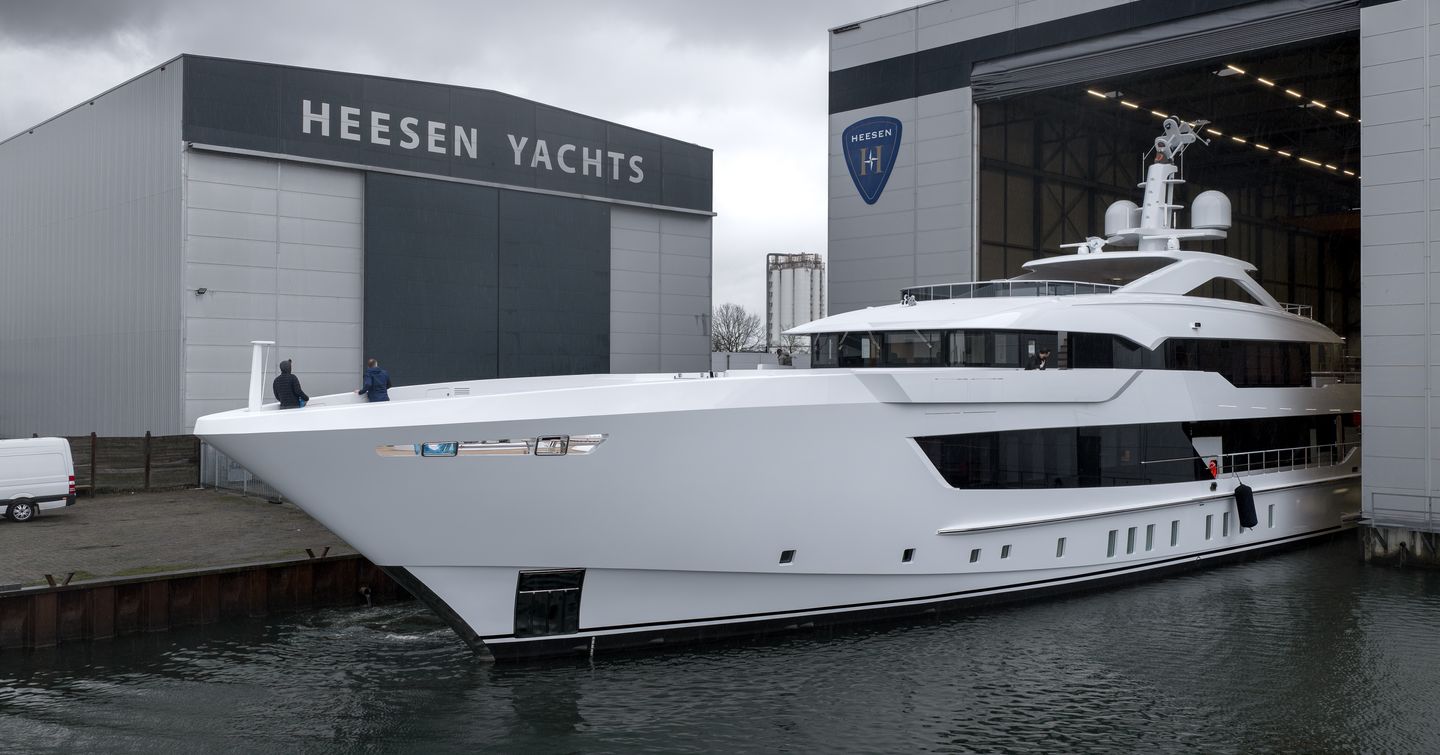 Heesen 55m Steel Superyacht Frida leaving Heesen shipyard 