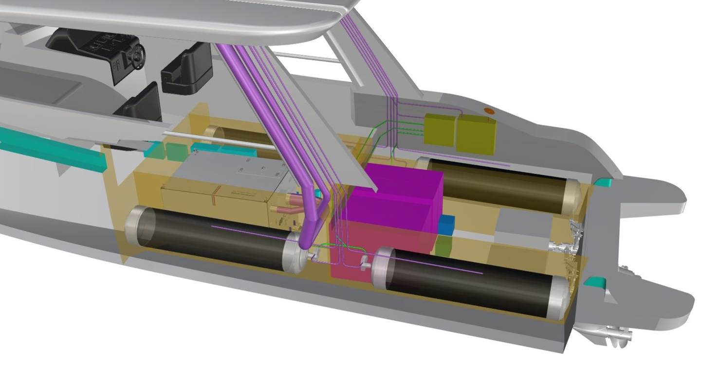 Animation of TYKUN H1 dayboat hydrogen system