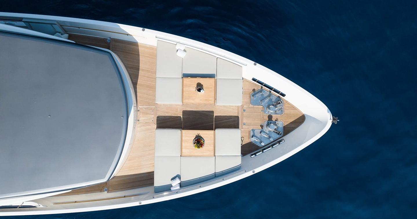 Superyacht Ami's foredeck with seating 