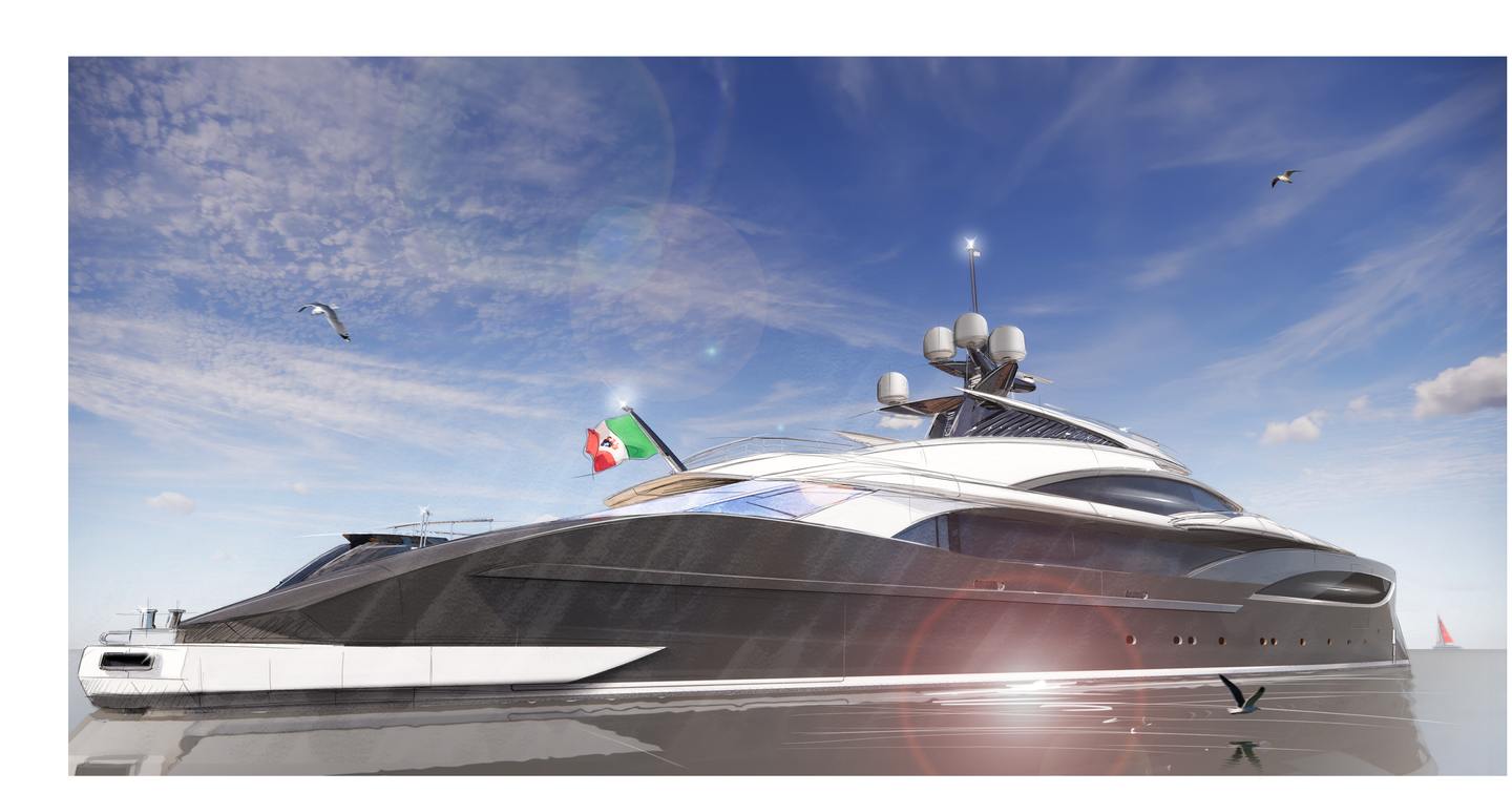 Rendering of superyacht Maddam C at anchor 