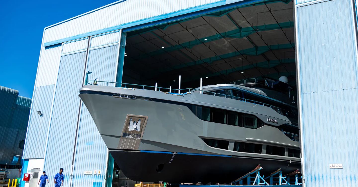 Gulf Craft Majesty 120 hull 5 leaving the shed