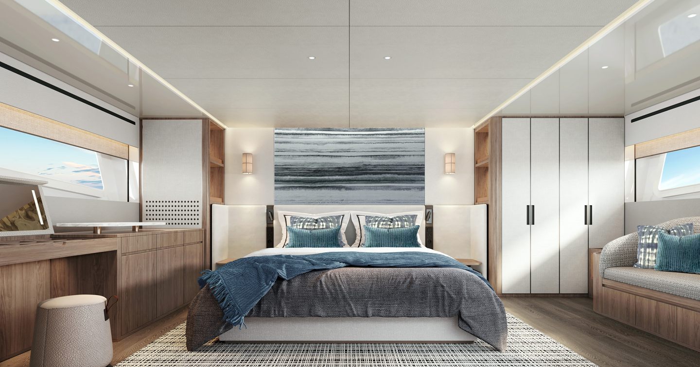 Rendering of CL Yachts CLB65 SUV motor yacht owner's cabin