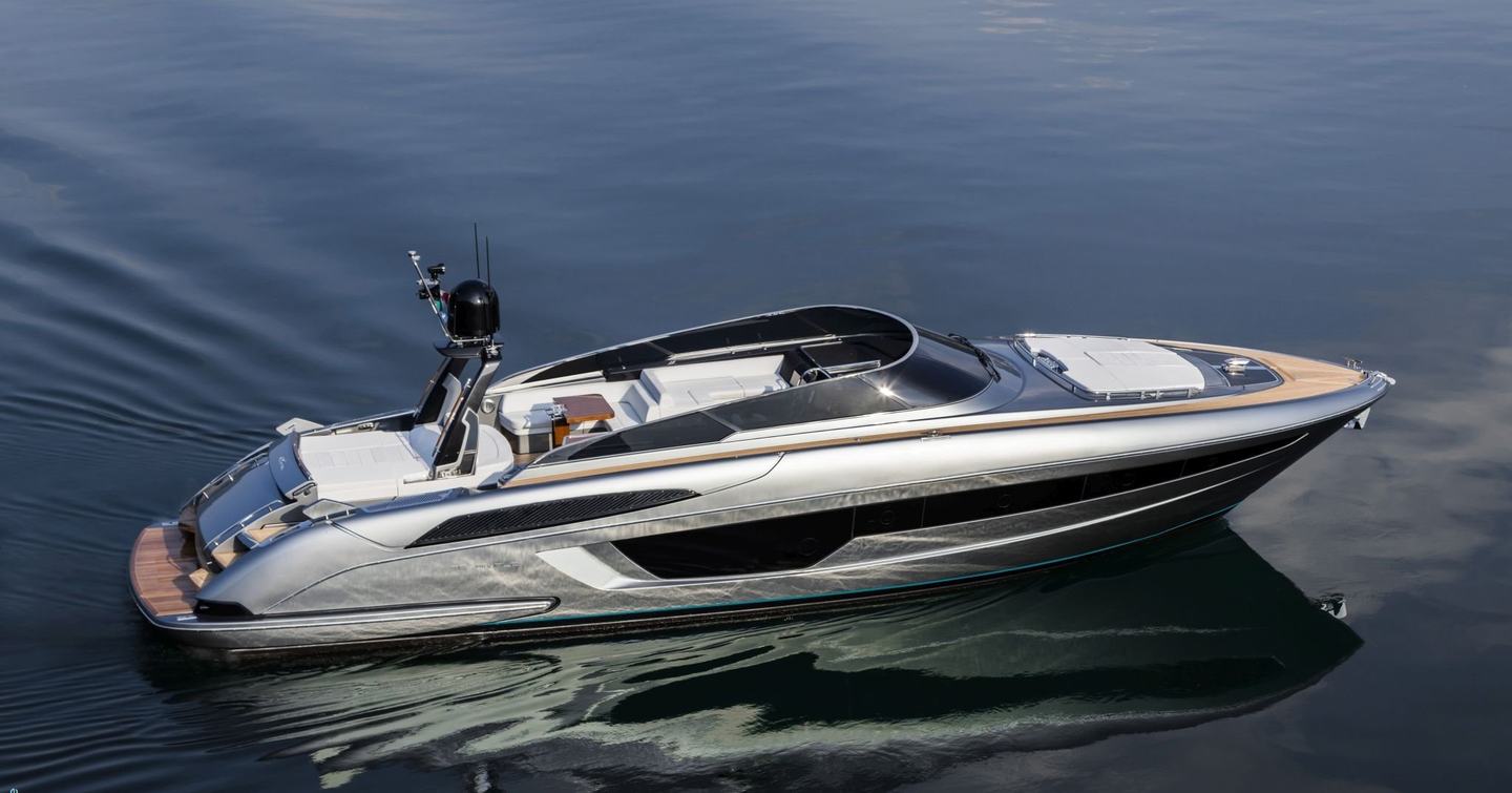 Riva 56 Rivale rendering surrounded by water.