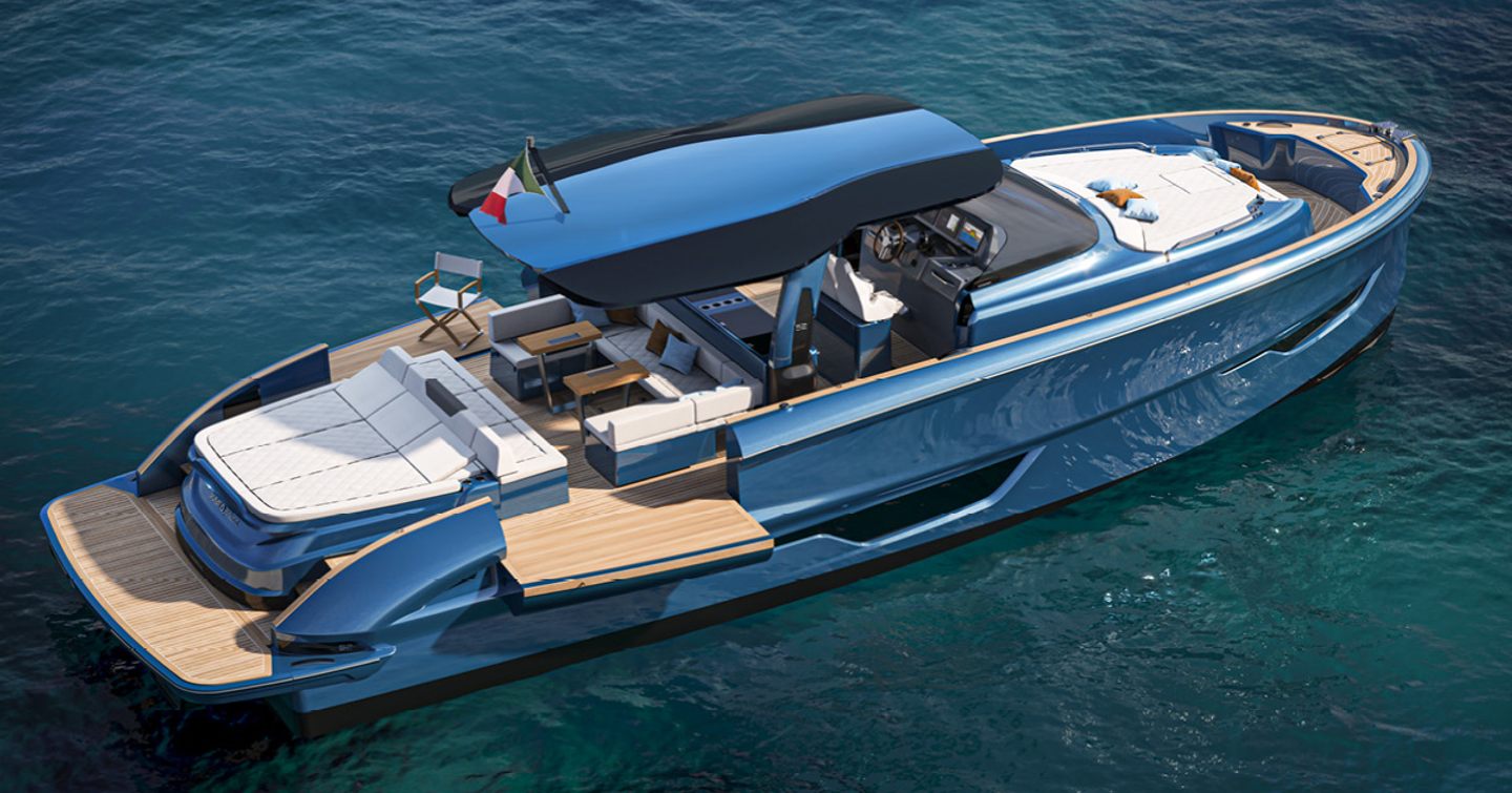 Rendering of Solaris Power 52 Open ST motor yacht at anchor 