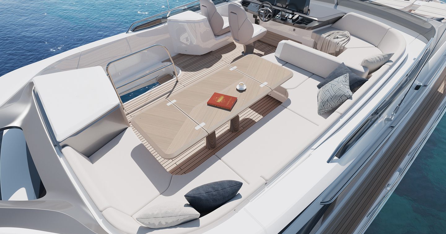 Rendering of Princess S65 motor yacht flybridge
