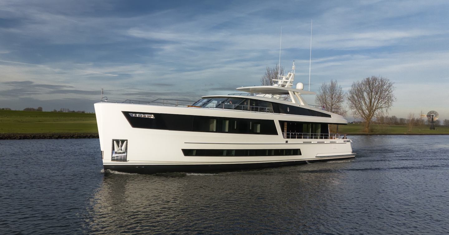 36m Van der Valk Jangada superyacht under way on sea trials 