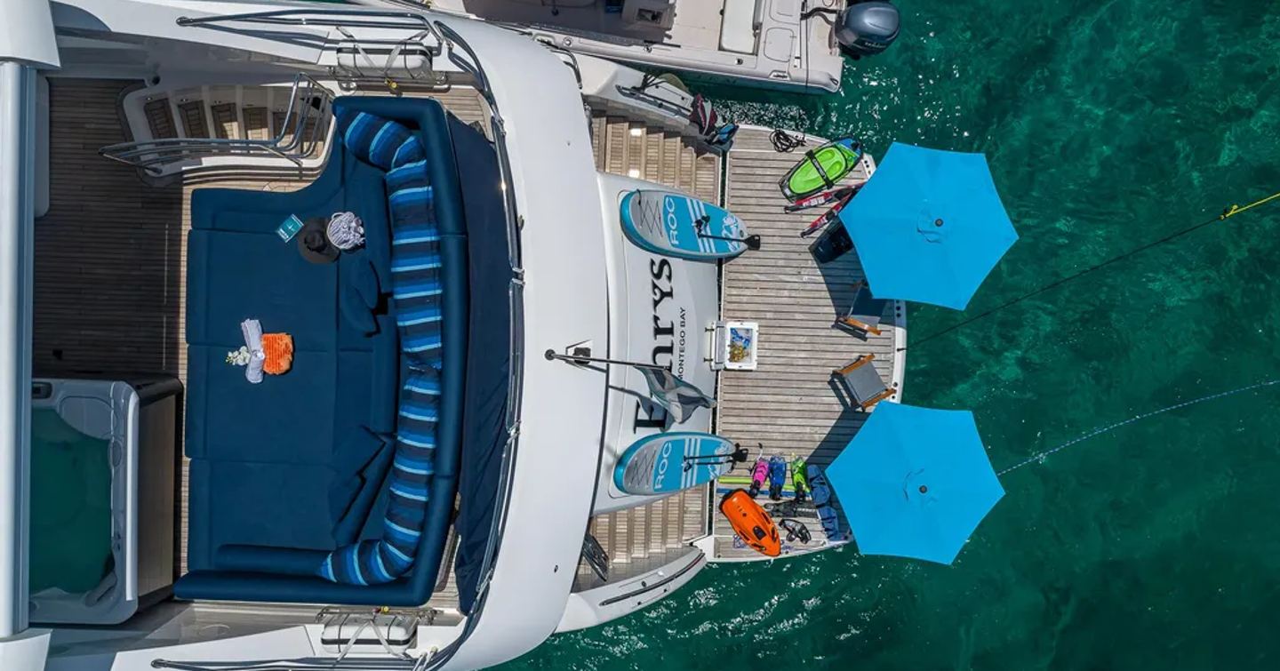 Aerial view of Motor yacht Emrys stern
