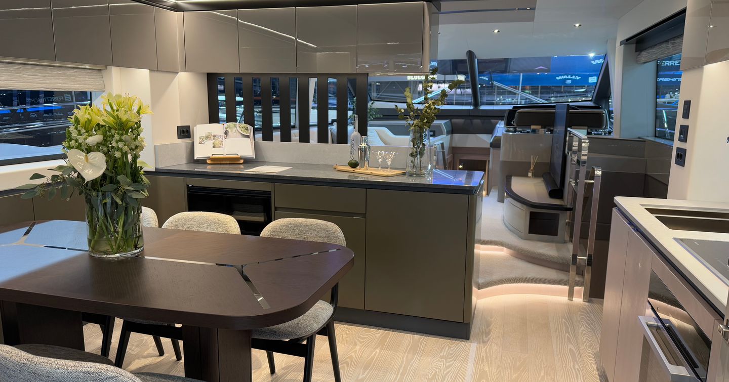 Interior seating inside the Sunseeker Manhattan 68 