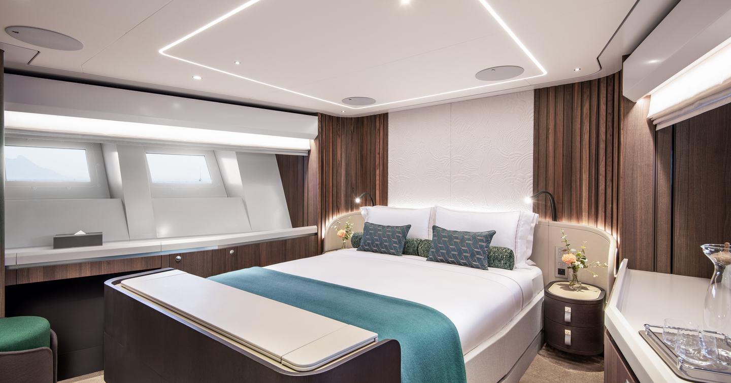 Guest cabin with central berth onboard sportsfisher yacht SPECIAL ONE