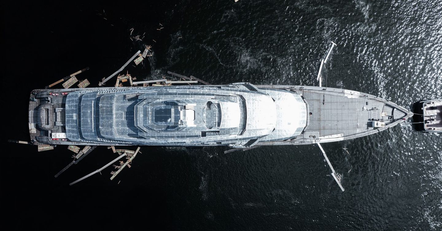Top down Aerial view of Lurssen yacht ZIGGY