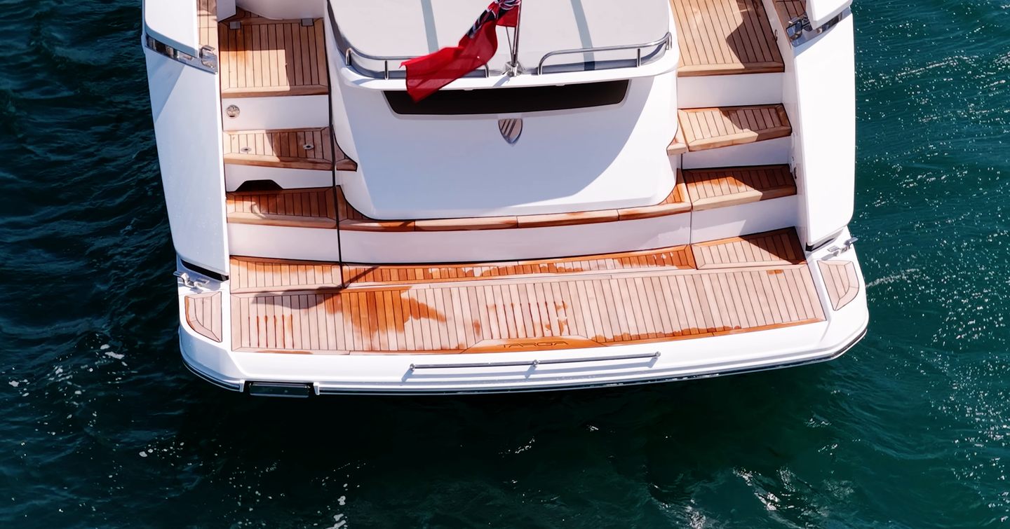 Hydraulic bathing platform on the Fairline Targa 47 GT in the raised position